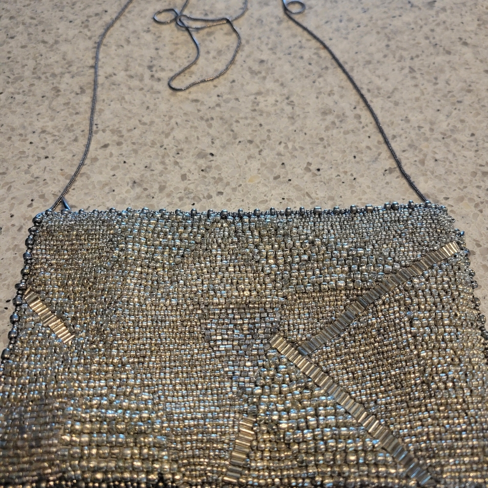MARY FRANCES Silver Beaded With Long Chain Strap Exelent - Picture 4 of 12
